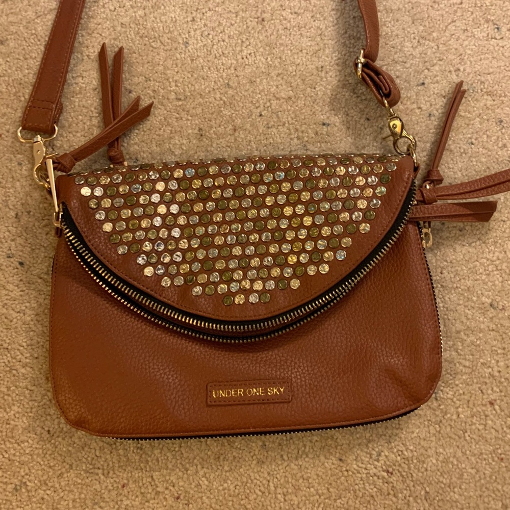 Brown studded crossbody purse